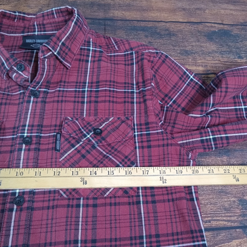 Harley Davidson Long Sleeve Button Up Flannel Shirt Men's Medium Red Plaid - Picture 5 of 9